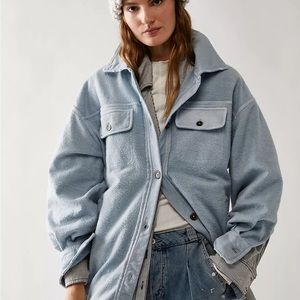 Free People Ruby Oversized Shacket Fleece Boho Shirt Jacket Autumn Sky XL